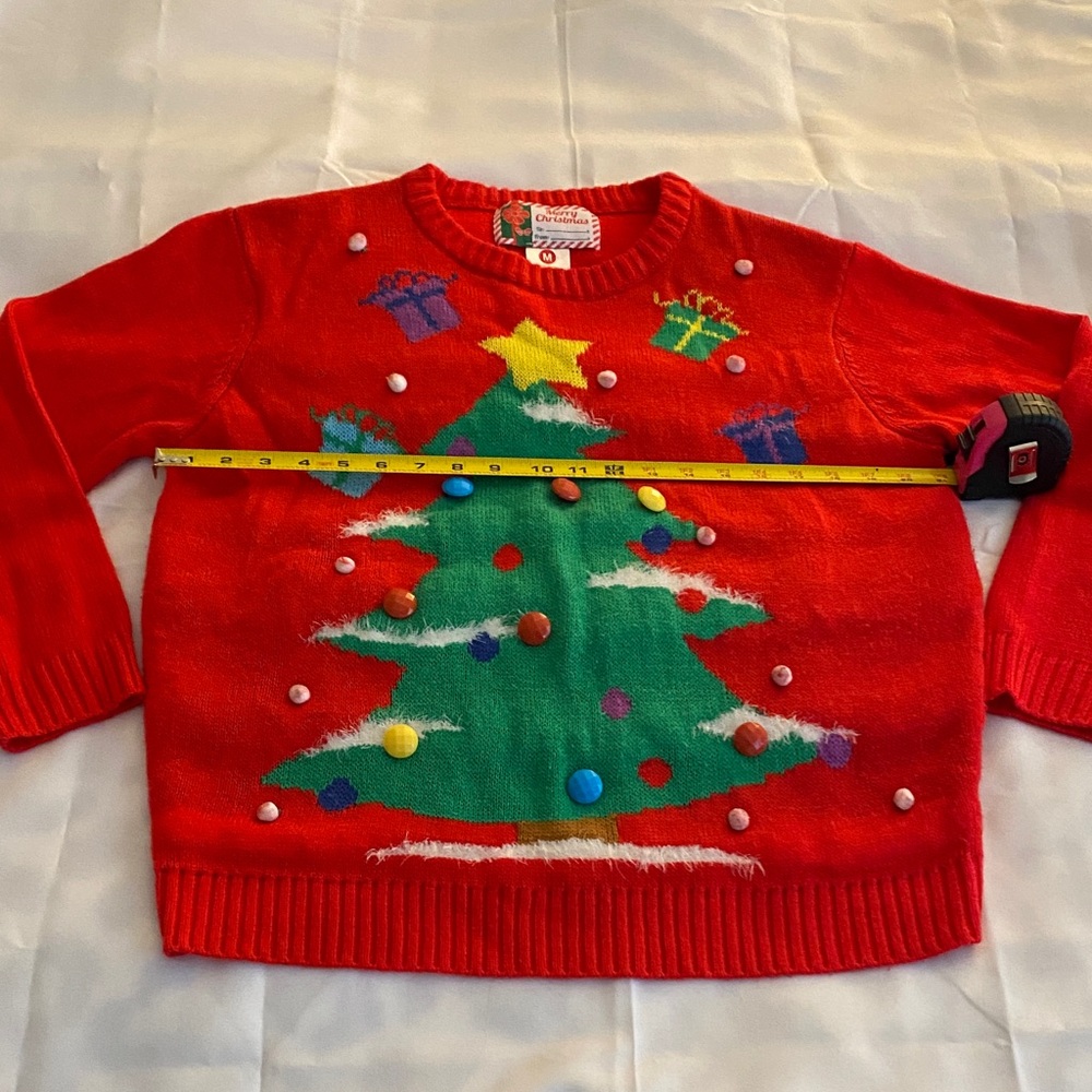 Festive Red Ugly Christmas Sweater with Tree Design